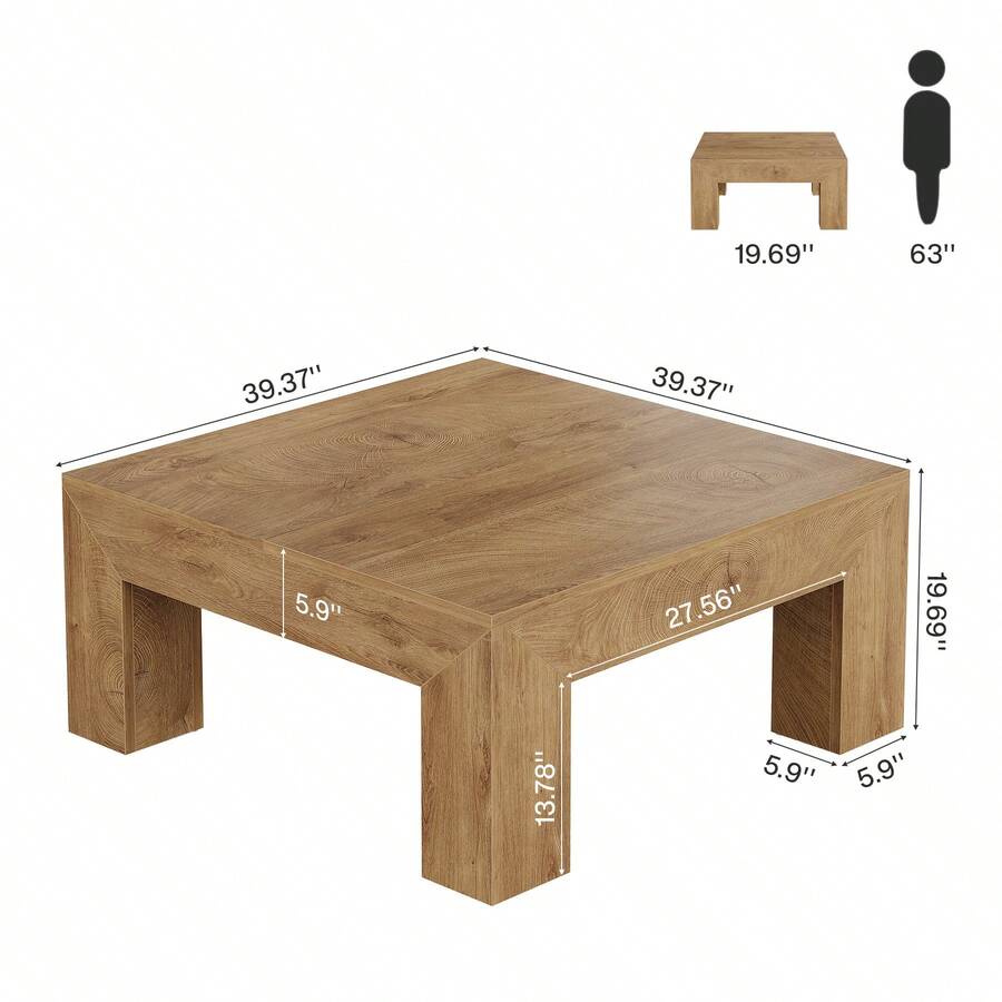 LITTLE TREE 39.37-Inch Square Coffee Table For Living Room, Farmhouse Low Large Center Tea Accent Table With Sturdy Legs, Easy Assembly image 9