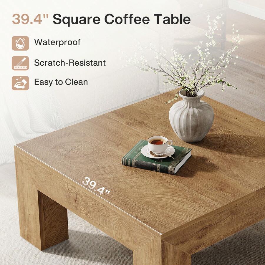 LITTLE TREE 39.37-Inch Square Coffee Table For Living Room, Farmhouse Low Large Center Tea Accent Table With Sturdy Legs, Easy Assembly image 7