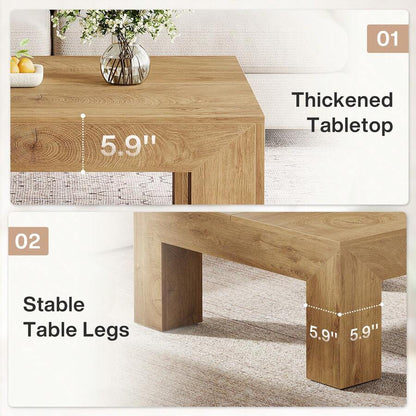 LITTLE TREE 39.37-Inch Square Coffee Table For Living Room, Farmhouse Low Large Center Tea Accent Table With Sturdy Legs, Easy Assembly image 8