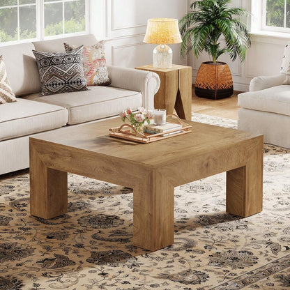 LITTLE TREE 39.37-Inch Square Coffee Table For Living Room, Farmhouse Low Large Center Tea Accent Table With Sturdy Legs, Easy Assembly image 5