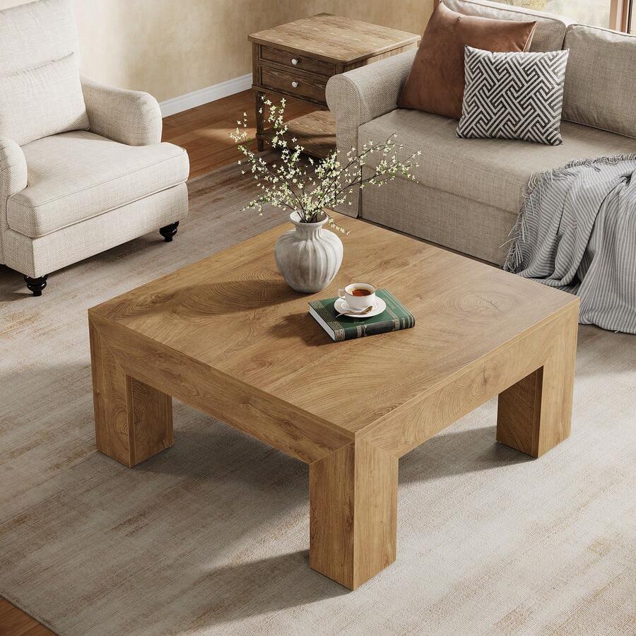 LITTLE TREE 39.37-Inch Square Coffee Table For Living Room, Farmhouse Low Large Center Tea Accent Table With Sturdy Legs, Easy Assembly image 4