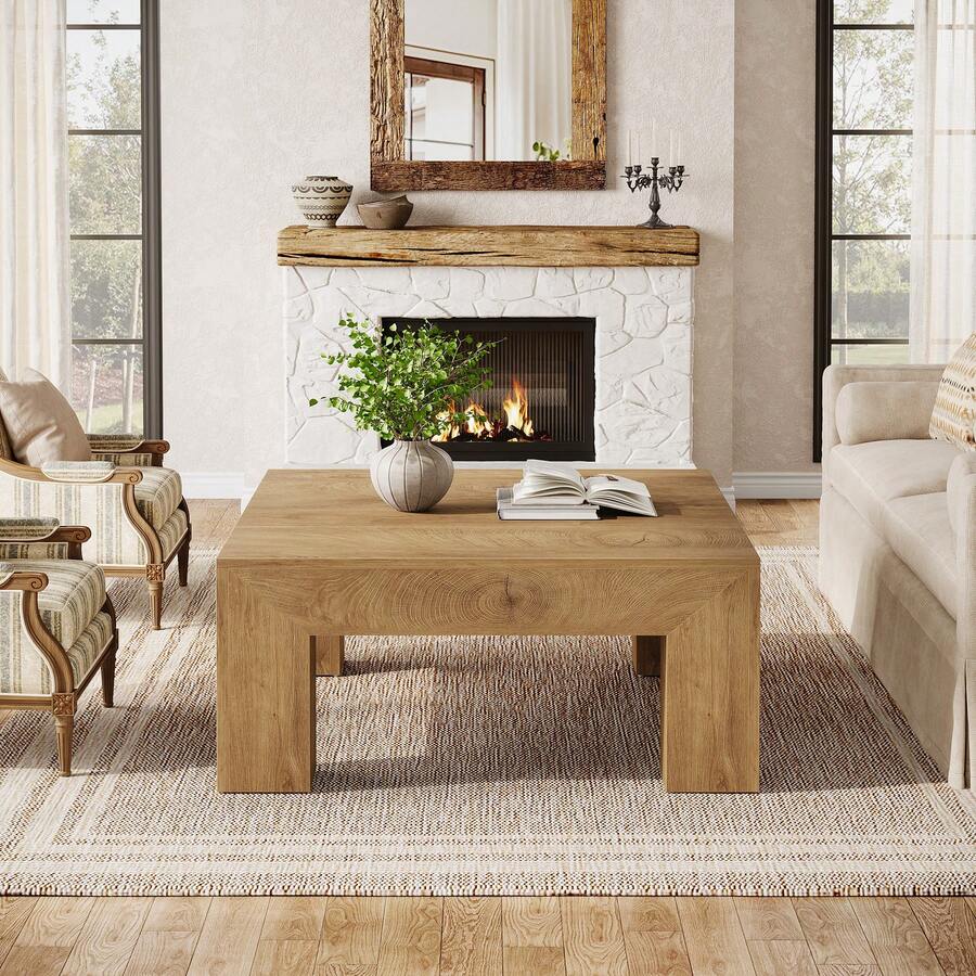 LITTLE TREE 39.37-Inch Square Coffee Table For Living Room, Farmhouse Low Large Center Tea Accent Table With Sturdy Legs, Easy Assembly image 3