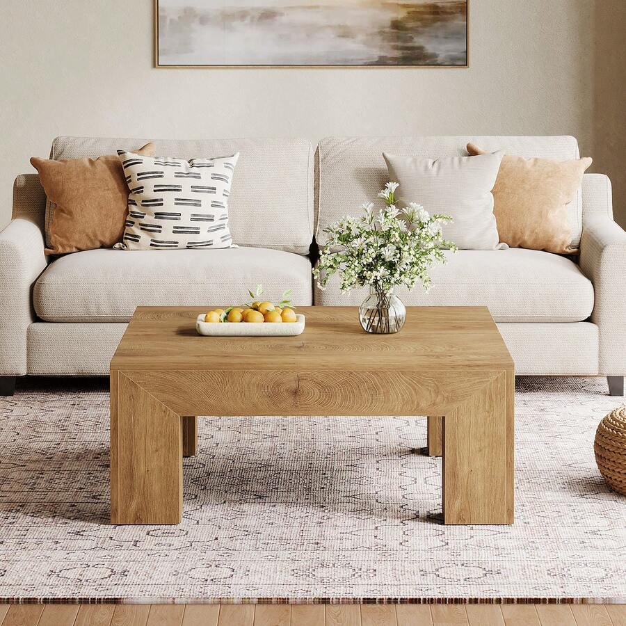 LITTLE TREE 39.37-Inch Square Coffee Table For Living Room, Farmhouse Low Large Center Tea Accent Table With Sturdy Legs, Easy Assembly image 10