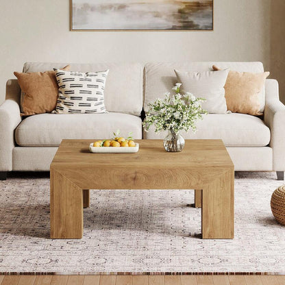 LITTLE TREE 39.37-Inch Square Coffee Table For Living Room, Farmhouse Low Large Center Tea Accent Table With Sturdy Legs, Easy Assembly image 10