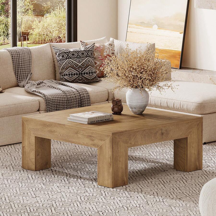 LITTLE TREE 39.37-Inch Square Coffee Table For Living Room, Farmhouse Low Large Center Tea Accent Table With Sturdy Legs, Easy Assembly image 1