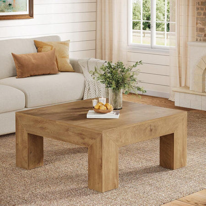 LITTLE TREE 39.37-Inch Square Coffee Table For Living Room, Farmhouse Low Large Center Tea Accent Table With Sturdy Legs, Easy Assembly image 2
