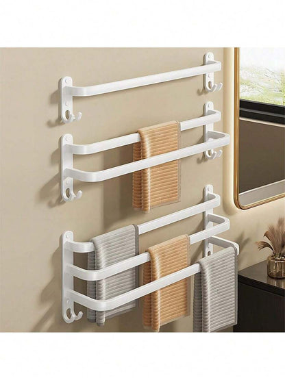 White Hanging Rod Without Drilling, Suitable For Single/Double/Triple Rods, Ideal For Bathrooms, Toilets, And Washrooms. It Features A Wall-Mounted Storage Rack That's Easy To Install And Maintain. image 2