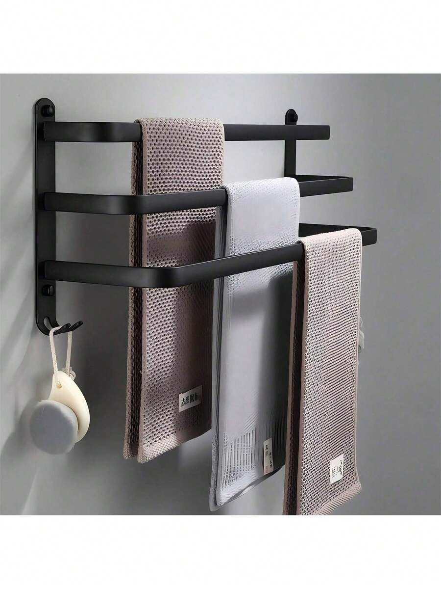 White Hanging Rod Without Drilling, Suitable For Single/Double/Triple Rods, Ideal For Bathrooms, Toilets, And Washrooms. It Features A Wall-Mounted Storage Rack That's Easy To Install And Maintain. image 1