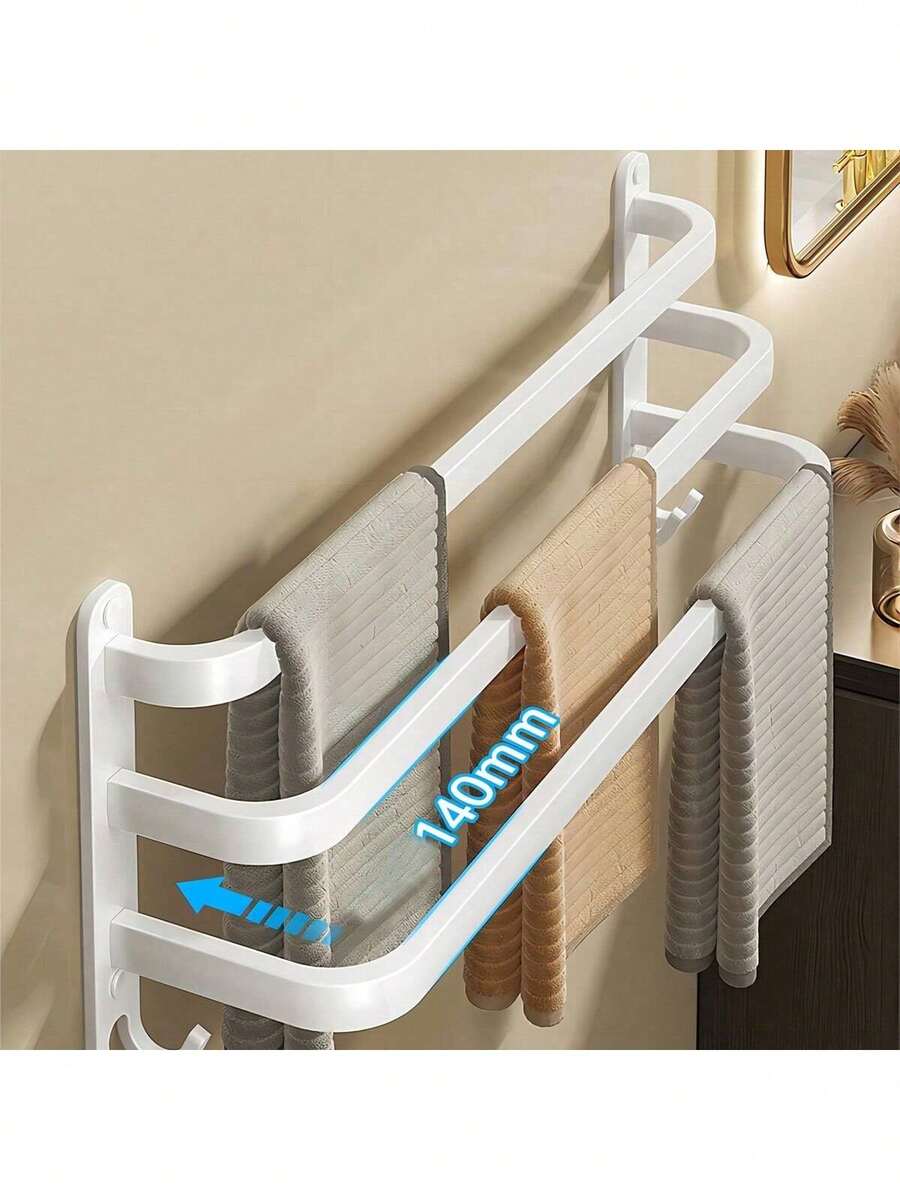 White Hanging Rod Without Drilling, Suitable For Single/Double/Triple Rods, Ideal For Bathrooms, Toilets, And Washrooms. It Features A Wall-Mounted Storage Rack That's Easy To Install And Maintain. image 4