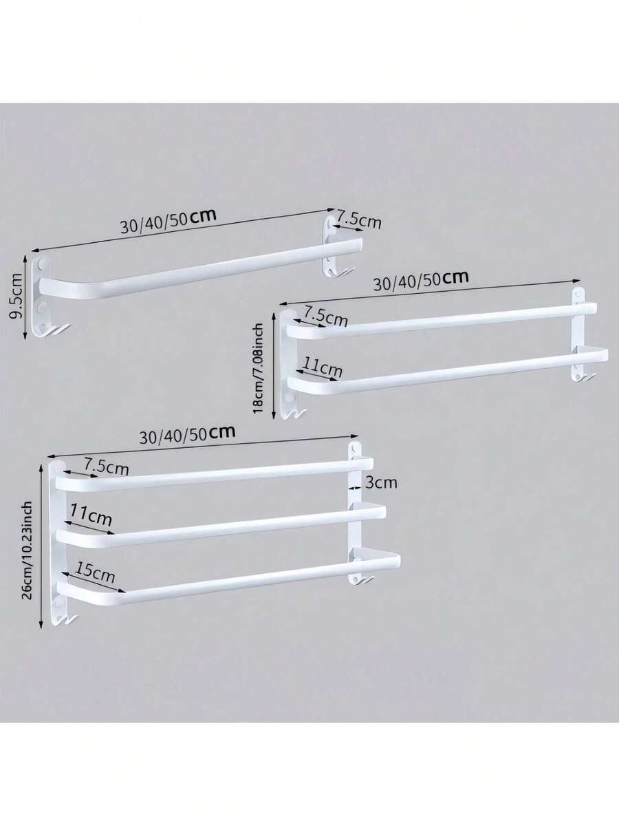 White Hanging Rod Without Drilling, Suitable For Single/Double/Triple Rods, Ideal For Bathrooms, Toilets, And Washrooms. It Features A Wall-Mounted Storage Rack That's Easy To Install And Maintain. image 7