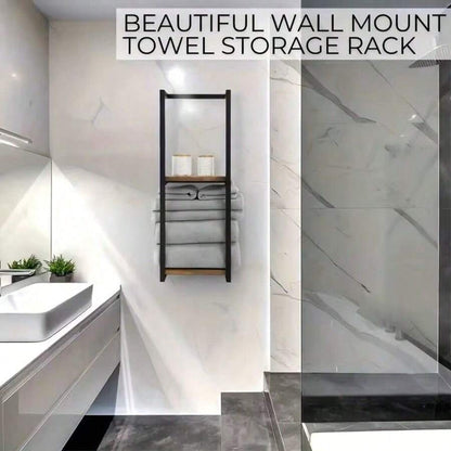 2-Tier Bathroom Towel Rack With Frame - Modern Bathroom Elegant Metal And Wood Design, Wall-Mounted Towel Storage Rack, Bedroom Organizing Rack, Bathroom Towel Rack, Bathroom Towel Storage, Bathroom Towel Rack. image 5