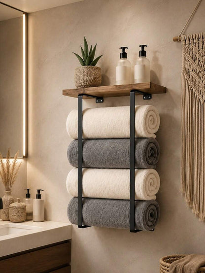 1pc Vintage Style Towel Rack, Wall-Mounted Bathroom Towel Storage Rack, Wall-Mounted Towel Rack, Bathroom Storage Rack, Suitable For Towels, Towels, Green Plants, Aromatherapy, Toiletries Storage, Bathroom, Kitchen, Living Room, Home Decor image 7