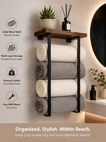 1pc Vintage Style Towel Rack, Wall-Mounted Bathroom Towel Storage Rack, Wall-Mounted Towel Rack, Bathroom Storage Rack, Suitable For Towels, Towels, Green Plants, Aromatherapy, Toiletries Storage, Bathroom, Kitchen, Living Room, Home Decor image 3