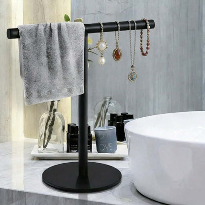 1pc Stainless Steel T-Shaped Towel Bar - Bathroom & Kitchen Countertop Towel Rack, Fashion Design Black & Silver Towel Rack, Kitchen Bathroom Bedroom Multi-Scene Storage image 10