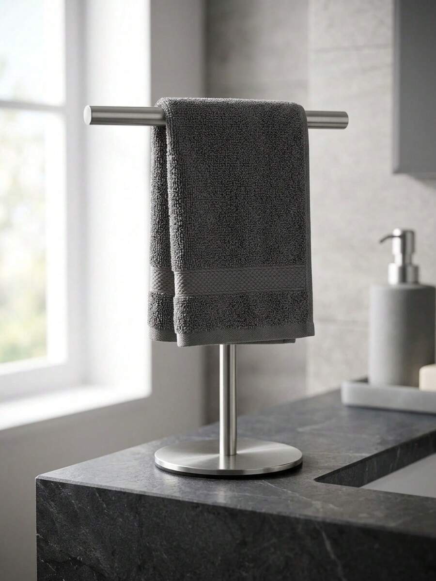 1pc Stainless Steel T-Shaped Towel Bar - Bathroom & Kitchen Countertop Towel Rack, Fashion Design Black & Silver Towel Rack, Kitchen Bathroom Bedroom Multi-Scene Storage image 7