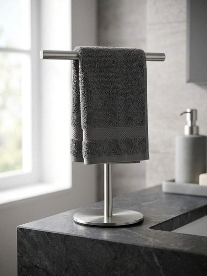 1pc Stainless Steel T-Shaped Towel Bar - Bathroom & Kitchen Countertop Towel Rack, Fashion Design Black & Silver Towel Rack, Kitchen Bathroom Bedroom Multi-Scene Storage image 7