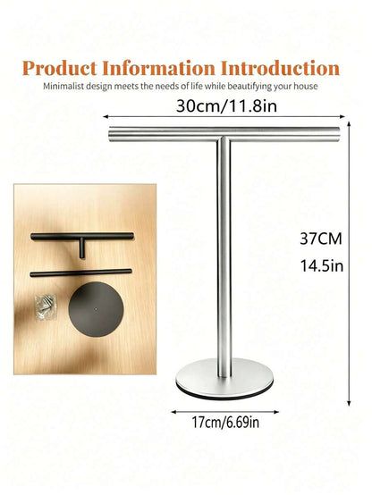 1pc Stainless Steel T-Shaped Towel Bar - Bathroom & Kitchen Countertop Towel Rack, Fashion Design Black & Silver Towel Rack, Kitchen Bathroom Bedroom Multi-Scene Storage image 8