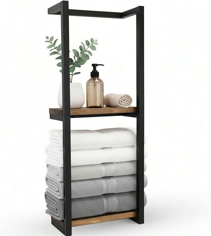 Towel Racks For Bathroom, 2 Tier Wall-Mounted Towel Rack, Home Decor Shelf, Space-Saving Organizer Rack For Household, Bathroom, And Bedroom. image 2