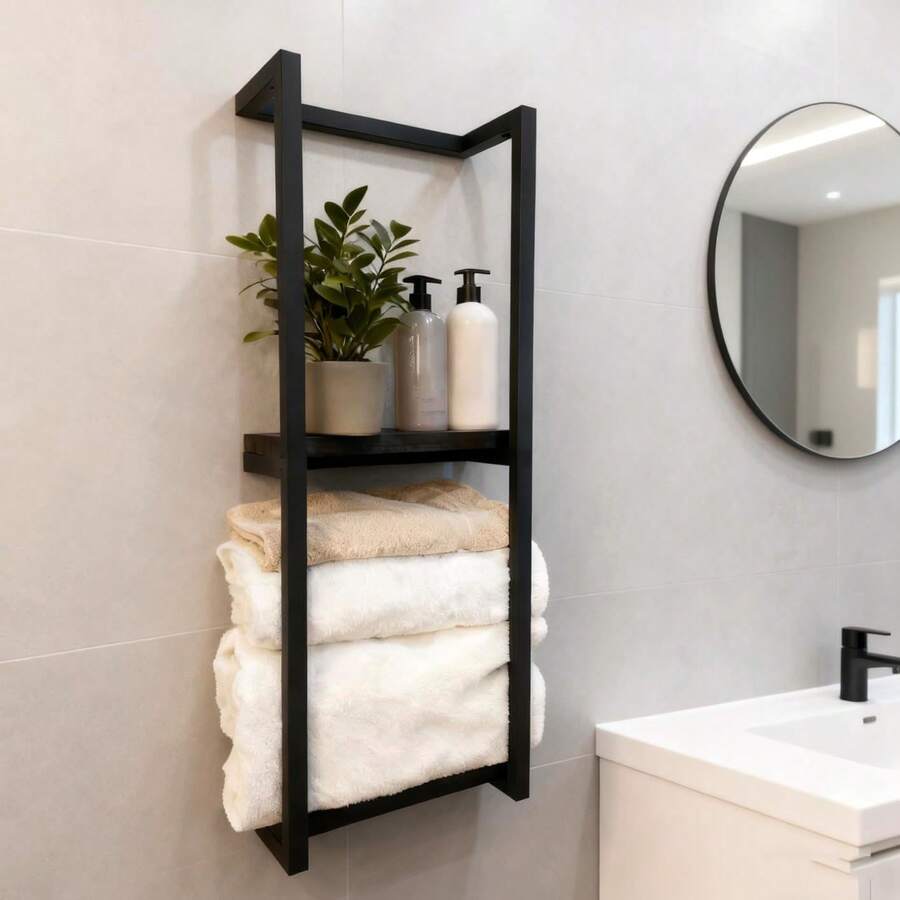 Towel Racks For Bathroom, 2 Tier Wall-Mounted Towel Rack, Home Decor Shelf, Space-Saving Organizer Rack For Household, Bathroom, And Bedroom. image 1