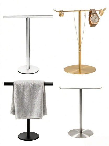1pc Stainless Steel T-Shaped Towel Bar - Bathroom & Kitchen Countertop Towel Rack, Fashion Design Black & Silver Towel Rack, Kitchen Bathroom Bedroom Multi-Scene Storage image 1