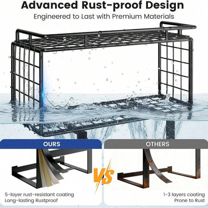 FEELSO Towel Racks For Bathroom Wall Mounted Towel Storage Organize | Towel Storage With Wood Shelf & Metal Basket,Fit For Small Bathroom,Camper,Rv,Black image 3