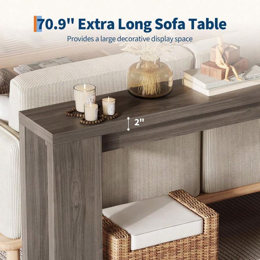 70.9 Inch Console Tables For Living Room, Farmhouse Long Narrow Entryway Table For Entrance, Hallway, Foyer - Rustic Wooden Rectangular Simple Home Furniture - Easy Assembly image 7