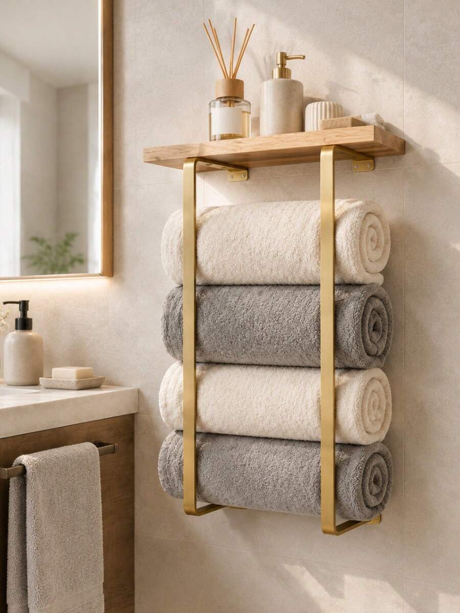 1pc Vintage Style Towel Rack, Wall-Mounted Bathroom Towel Storage Rack, Wall-Mounted Towel Rack, Bathroom Storage Rack, Suitable For Towels, Towels, Green Plants, Aromatherapy, Toiletries Storage, Bathroom, Kitchen, Living Room, Home Decor image 5