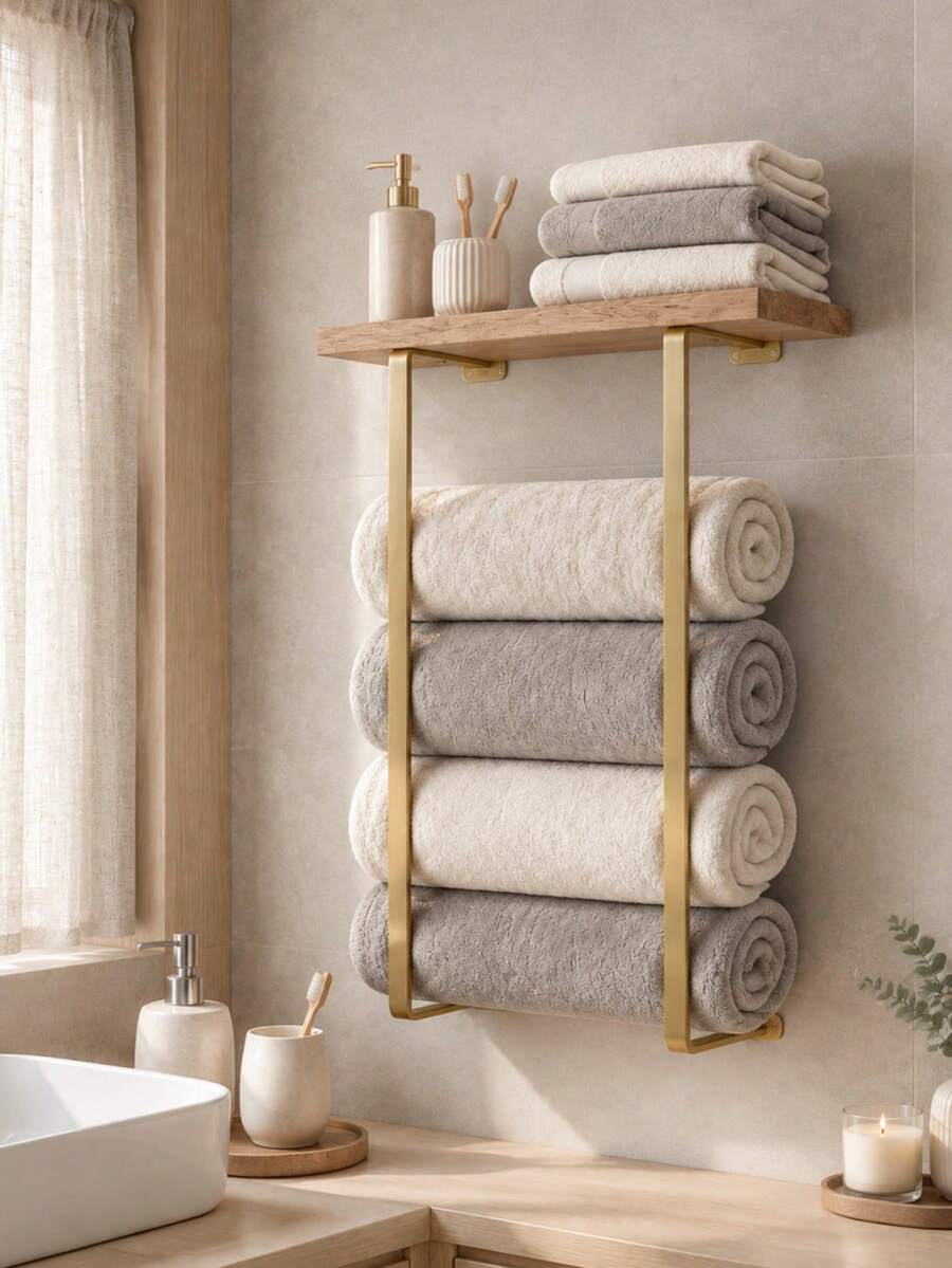 1pc Vintage Style Towel Rack, Wall-Mounted Bathroom Towel Storage Rack, Wall-Mounted Towel Rack, Bathroom Storage Rack, Suitable For Towels, Towels, Green Plants, Aromatherapy, Toiletries Storage, Bathroom, Kitchen, Living Room, Home Decor image 6