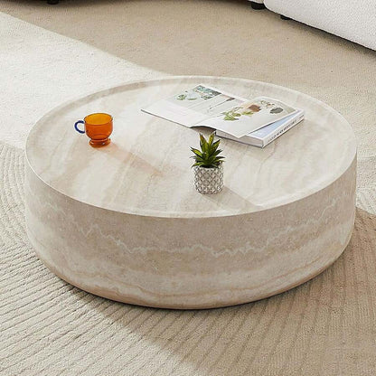 Round Faux Marble Coffee Table, Modern Drum Design Circle Fiberglass End Table, Living Room And Apartment Furniture Piece, No Assembly Required Center Desk, Mars Pattern image 4