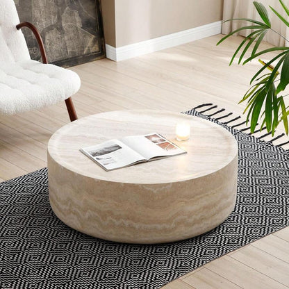 Round Faux Marble Coffee Table, Modern Drum Design Circle Fiberglass End Table, Living Room And Apartment Furniture Piece, No Assembly Required Center Desk, Mars Pattern image 5