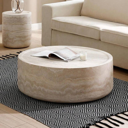 Round Faux Marble Coffee Table, Modern Drum Design Circle Fiberglass End Table, Living Room And Apartment Furniture Piece, No Assembly Required Center Desk, Mars Pattern image 6