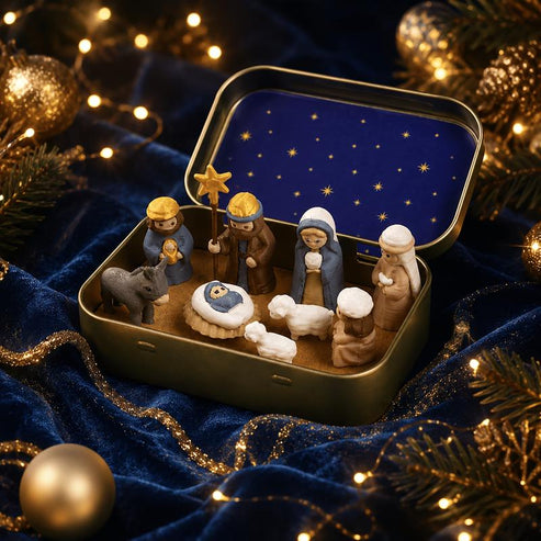 Mini Nativity Scene in a Keepsake Tin