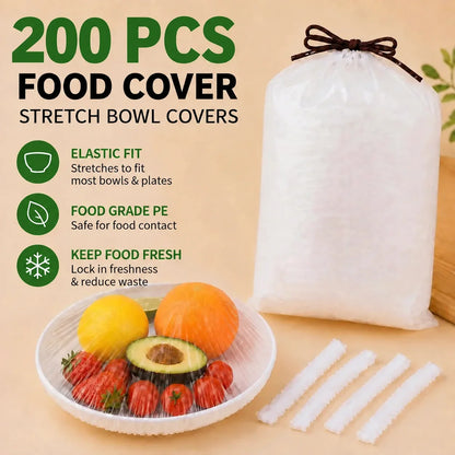 PLOLLI Disposable Stretch Food Covers — 200 Pack