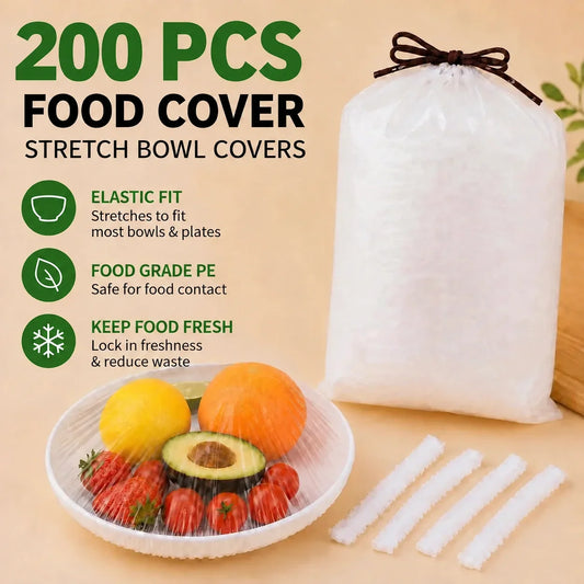 PLOLLI Disposable Stretch Food Covers — 200 Pack