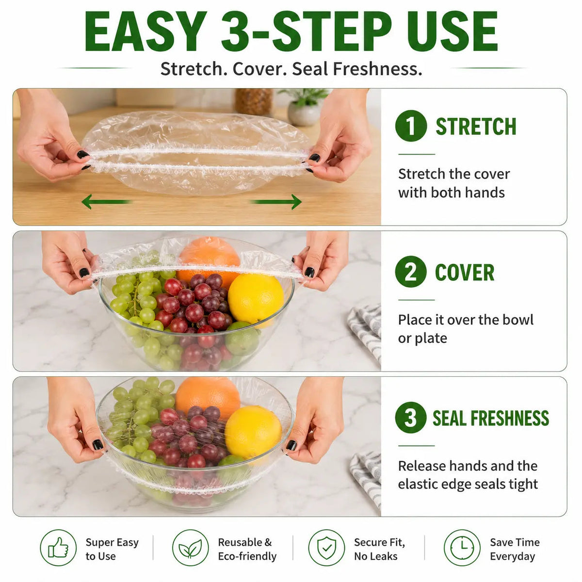 PLOLLI Disposable Stretch Food Covers — 200 Pack