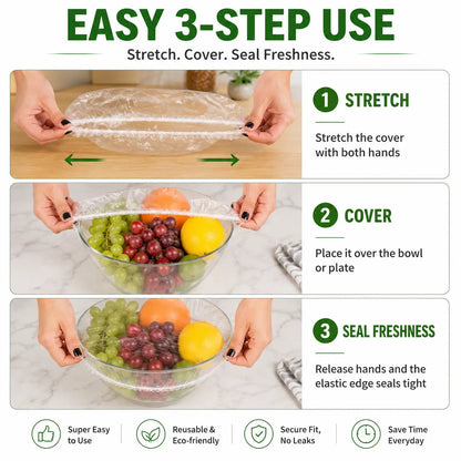 PLOLLI Disposable Stretch Food Covers — 200 Pack