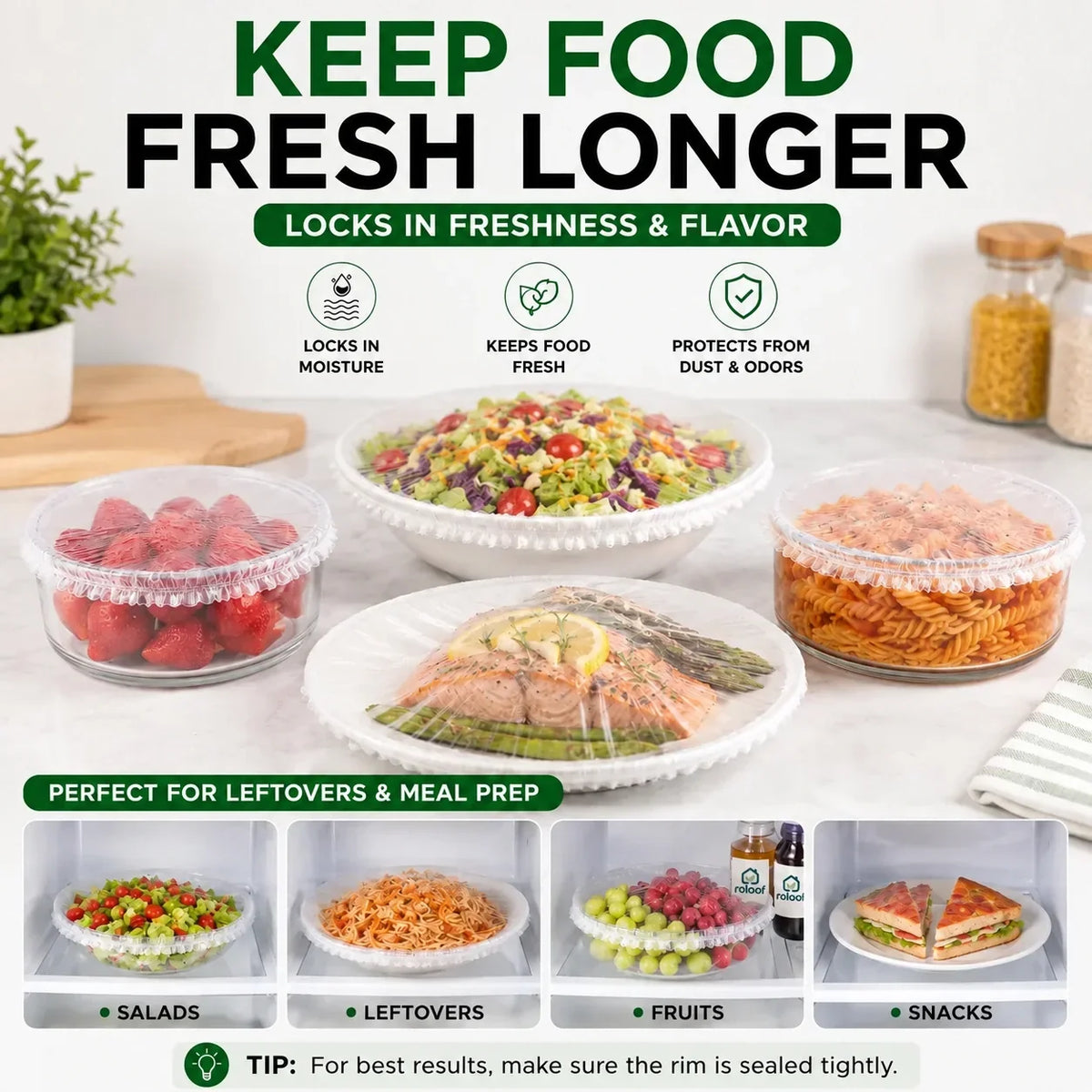 PLOLLI Disposable Stretch Food Covers — 200 Pack