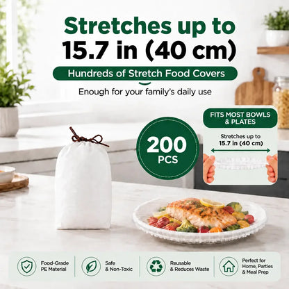 PLOLLI Disposable Stretch Food Covers — 200 Pack