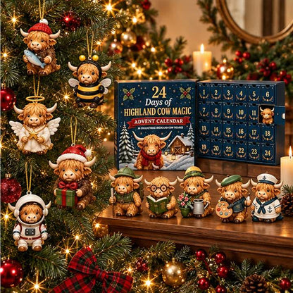 24-Day Highland Cow Advent Calendar – 24 Mini Figurine Surprises